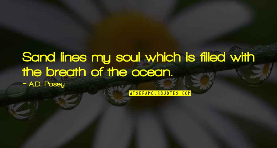 The Beach And Life Quotes By A.D. Posey: Sand lines my soul which is filled with