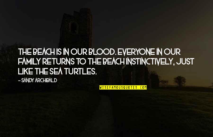 The Beach And Sea Quotes By Sandy Archibald: The beach is in our blood. Everyone in The Beach And Sea Quotes By Sandy Archibald: The beach is in our blood. Everyone in