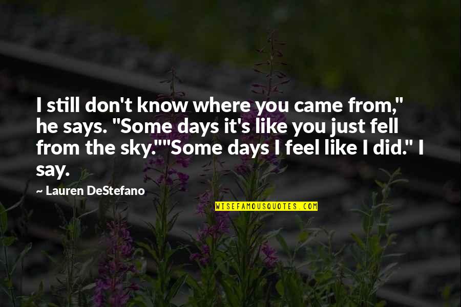 The Beautiful Sky Quotes By Lauren DeStefano: I still don't know where you came from,"