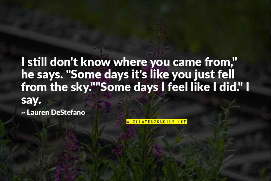 The Beautiful Sky Quotes By Lauren DeStefano: I still don't know where you came from," The Beautiful Sky Quotes By Lauren DeStefano: I still don't know where you came from,"