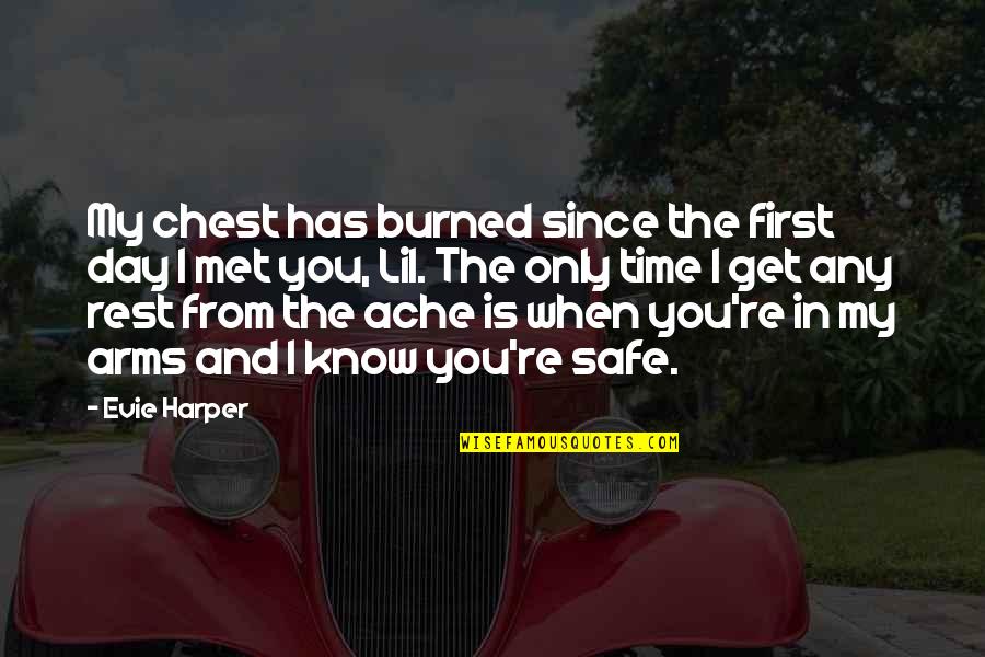 The Beautiful World We Live In Quotes By Evie Harper: My chest has burned since the first day The Beautiful World We Live In Quotes By Evie Harper: My chest has burned since the first day