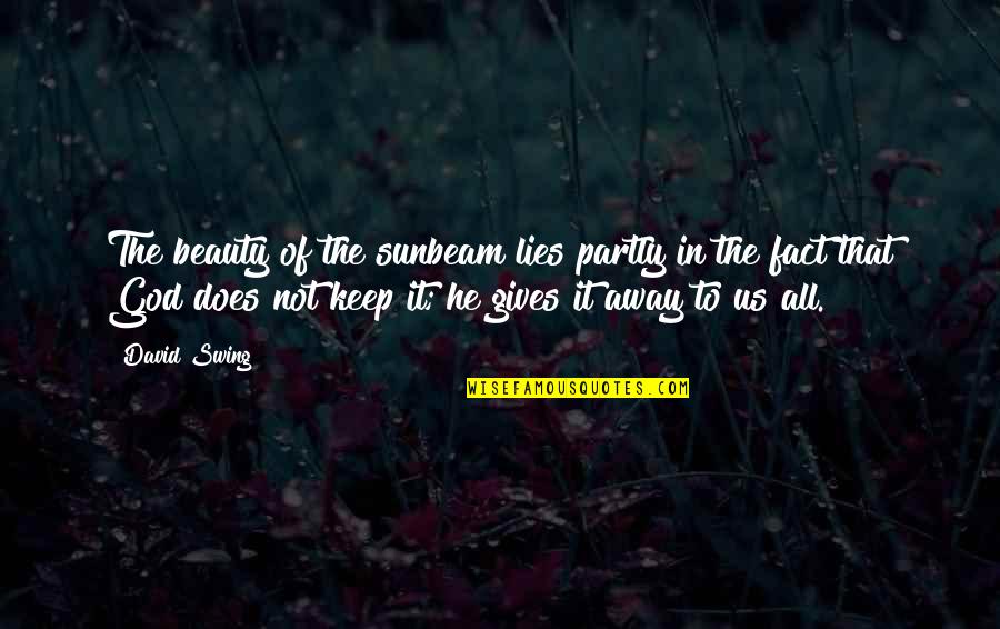 The Beauty Of It All Quotes By David Swing: The beauty of the sunbeam lies partly in