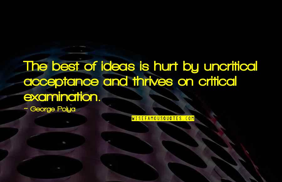 The Best Hurt Quotes By George Polya: The best of ideas is hurt by uncritical The Best Hurt Quotes By George Polya: The best of ideas is hurt by uncritical