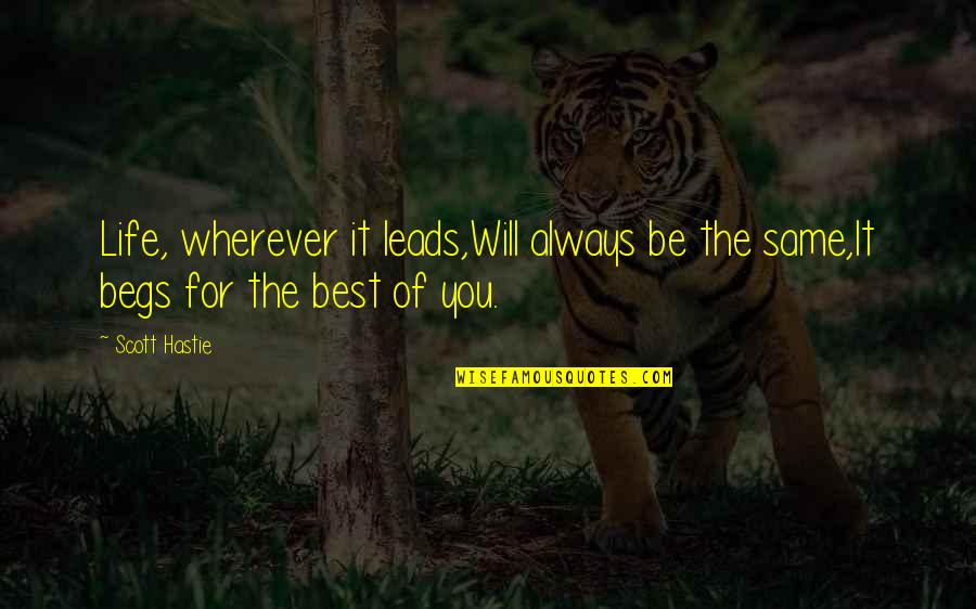 The Best Of Wisdom Quotes By Scott Hastie: Life, wherever it leads,Will always be the same,It