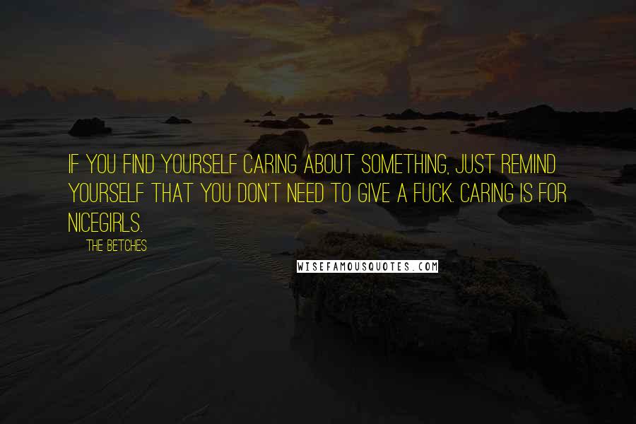 The Betches quotes: If you find yourself caring about something, just remind yourself that you don't need to give a fuck. Caring is for nicegirls. The Betches quotes: If you find yourself caring about something, just remind yourself that you don't need to give a fuck. Caring is for nicegirls.