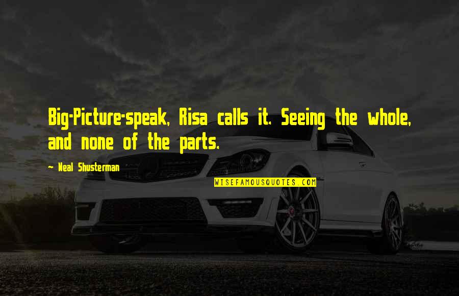 The Big Picture Quotes By Neal Shusterman: Big-Picture-speak, Risa calls it. Seeing the whole, and