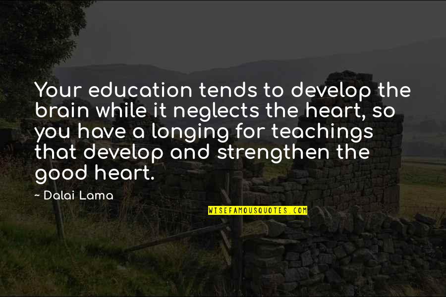 The Brain And Heart Quotes By Dalai Lama: Your education tends to develop the brain while