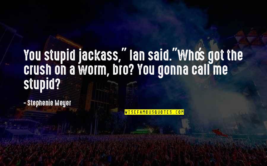 The Bro Quotes By Stephenie Meyer: You stupid jackass," Ian said."Who's got the crush The Bro Quotes By Stephenie Meyer: You stupid jackass," Ian said."Who's got the crush