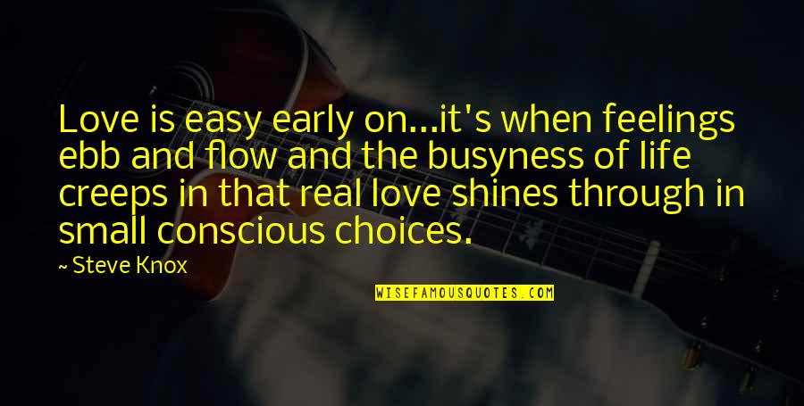 The Busyness Of Life Quotes By Steve Knox: Love is easy early on...it's when feelings ebb