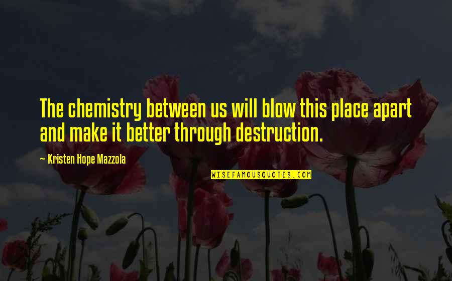 The Chemistry Between Us Quotes By Kristen Hope Mazzola: The chemistry between us will blow this place The Chemistry Between Us Quotes By Kristen Hope Mazzola: The chemistry between us will blow this place