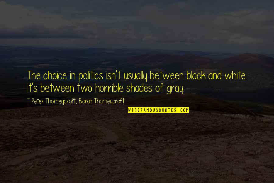 The Choice Quotes By Peter Thorneycroft, Baron Thorneycroft: The choice in politics isn't usually between black The Choice Quotes By Peter Thorneycroft, Baron Thorneycroft: The choice in politics isn't usually between black