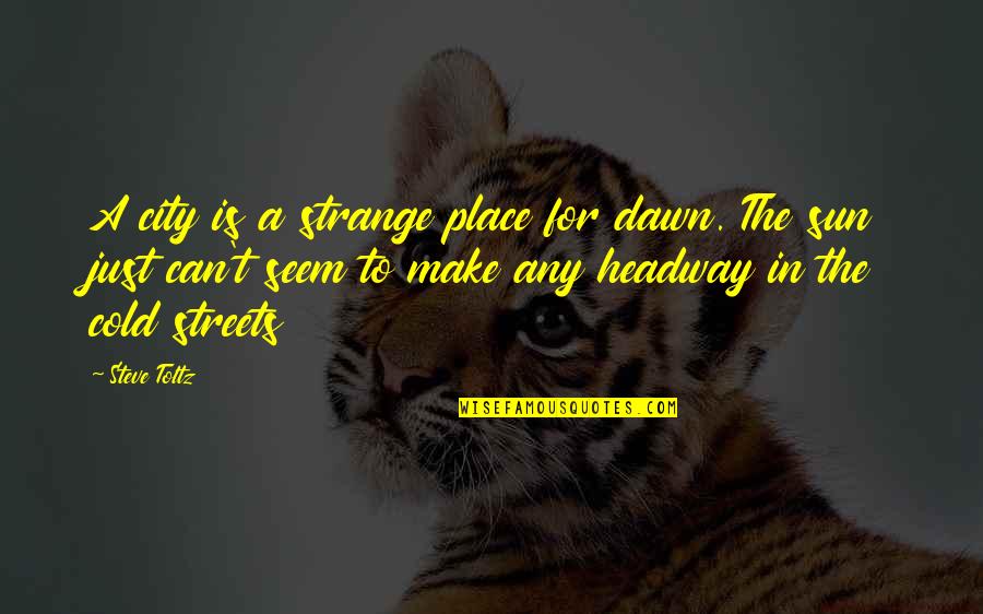 The Cold Quotes By Steve Toltz: A city is a strange place for dawn.