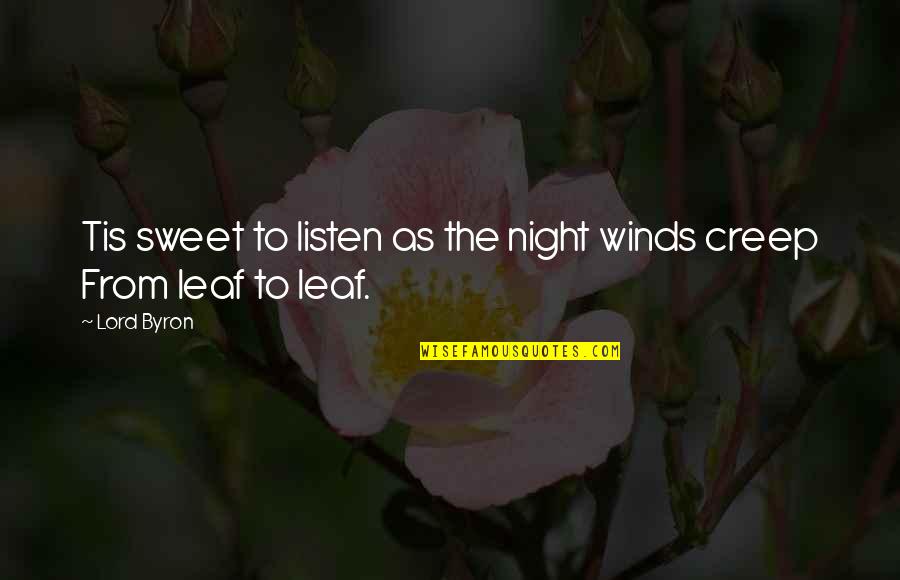 The Damage Done Book Quotes By Lord Byron: Tis sweet to listen as the night winds