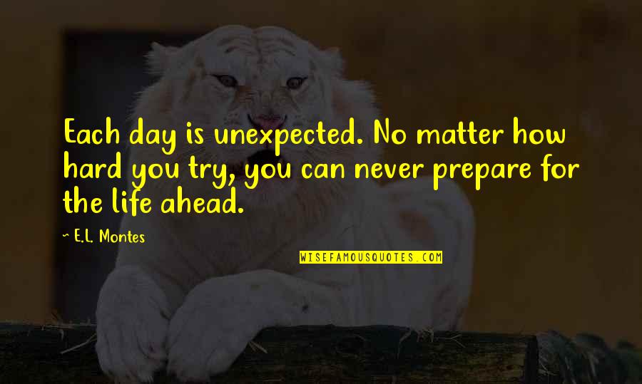 The Day Ahead Quotes By E.L. Montes: Each day is unexpected. No matter how hard The Day Ahead Quotes By E.L. Montes: Each day is unexpected. No matter how hard