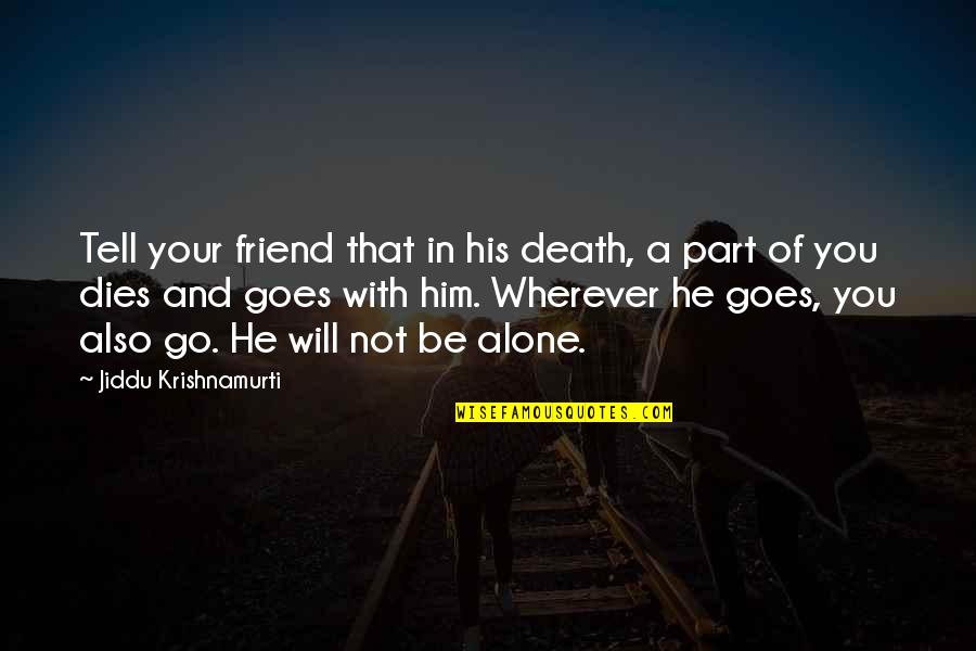 The Death Of A Friend Quotes By Jiddu Krishnamurti: Tell your friend that in his death, a
