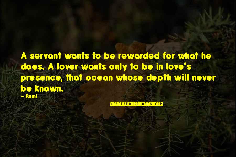 The Depth Of The Ocean Quotes By Rumi: A servant wants to be rewarded for what