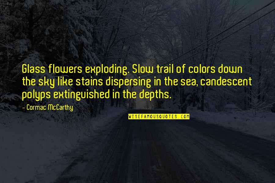 The Depths Of The Sea Quotes By Cormac McCarthy: Glass flowers exploding. Slow trail of colors down The Depths Of The Sea Quotes By Cormac McCarthy: Glass flowers exploding. Slow trail of colors down