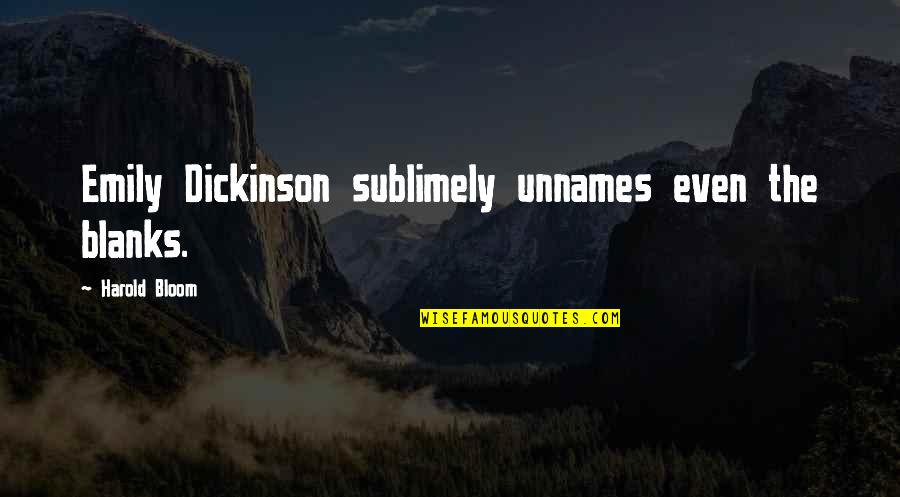 The Dickinson Quotes By Harold Bloom: Emily Dickinson sublimely unnames even the blanks.