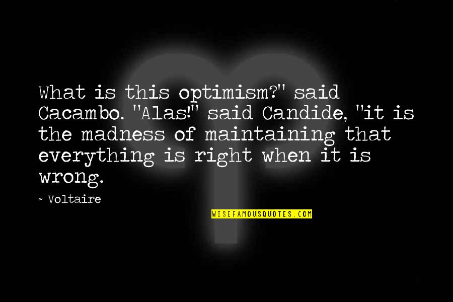 The Divine Wind Quotes By Voltaire: What is this optimism?" said Cacambo. "Alas!" said