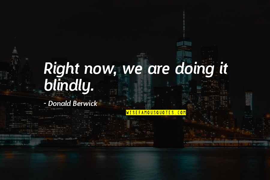 The Downfall Of America Quotes By Donald Berwick: Right now, we are doing it blindly.
