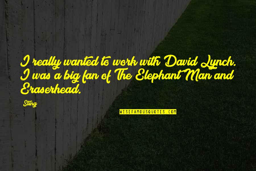The Elephant Man Quotes By Sting: I really wanted to work with David Lynch. The Elephant Man Quotes By Sting: I really wanted to work with David Lynch.