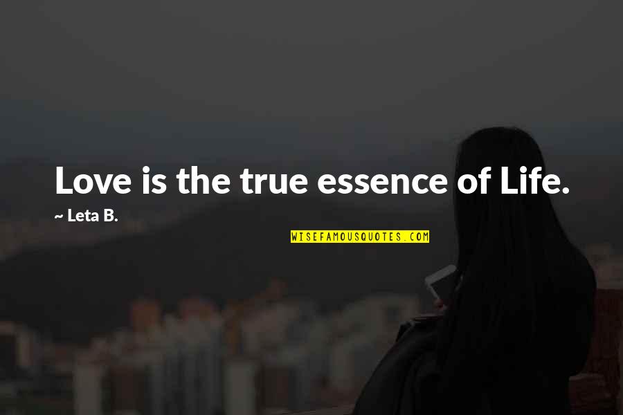 The Essence Of Life Quotes By Leta B.: Love is the true essence of Life. The Essence Of Life Quotes By Leta B.: Love is the true essence of Life.