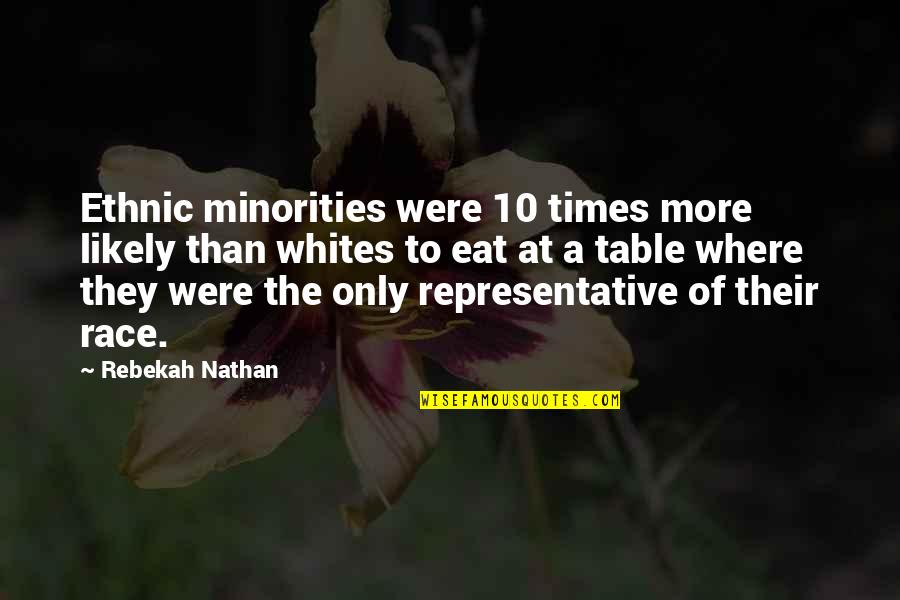 The Ethnic Minorities Quotes By Rebekah Nathan: Ethnic minorities were 10 times more likely than The Ethnic Minorities Quotes By Rebekah Nathan: Ethnic minorities were 10 times more likely than