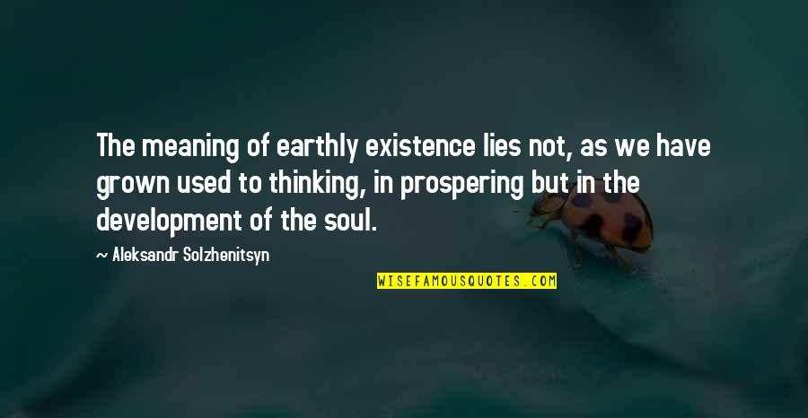 The Existence Of The Soul Quotes By Aleksandr Solzhenitsyn: The meaning of earthly existence lies not, as
