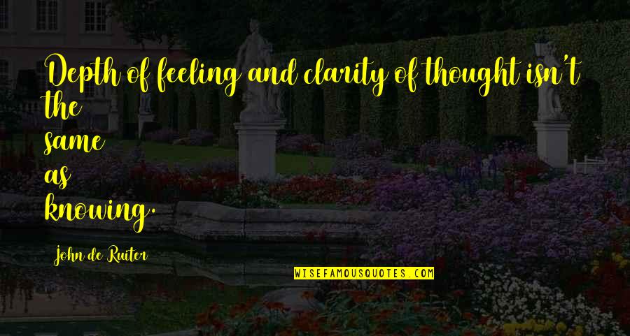 The Feeling Is Not The Same Quotes By John De Ruiter: Depth of feeling and clarity of thought isn't