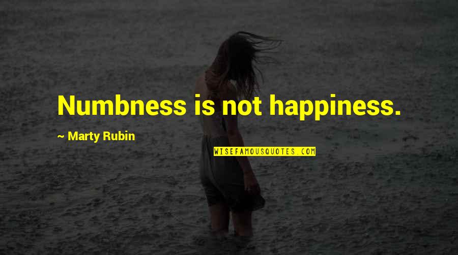 The Feeling Of Happiness Quotes By Marty Rubin: Numbness is not happiness.