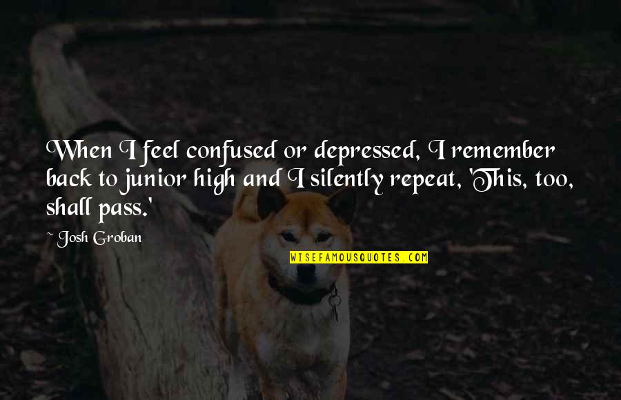 The Glass House Book Quotes By Josh Groban: When I feel confused or depressed, I remember