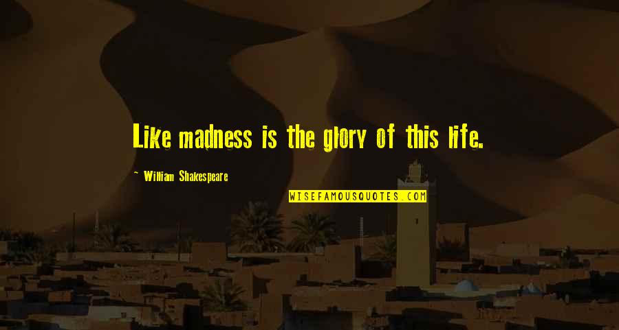 The Glory Of Life Quotes By William Shakespeare: Like madness is the glory of this life.