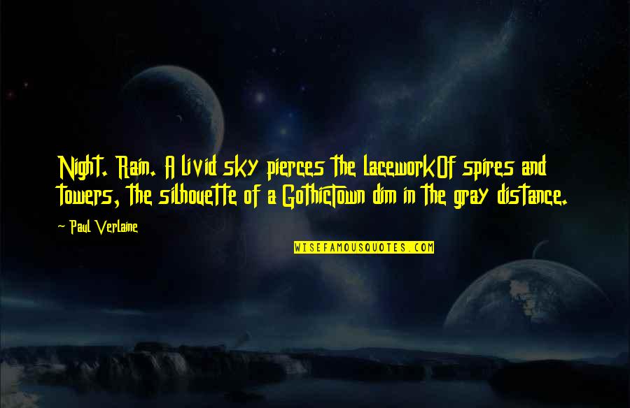 The Gray Sky Quotes By Paul Verlaine: Night. Rain. A livid sky pierces the laceworkOf