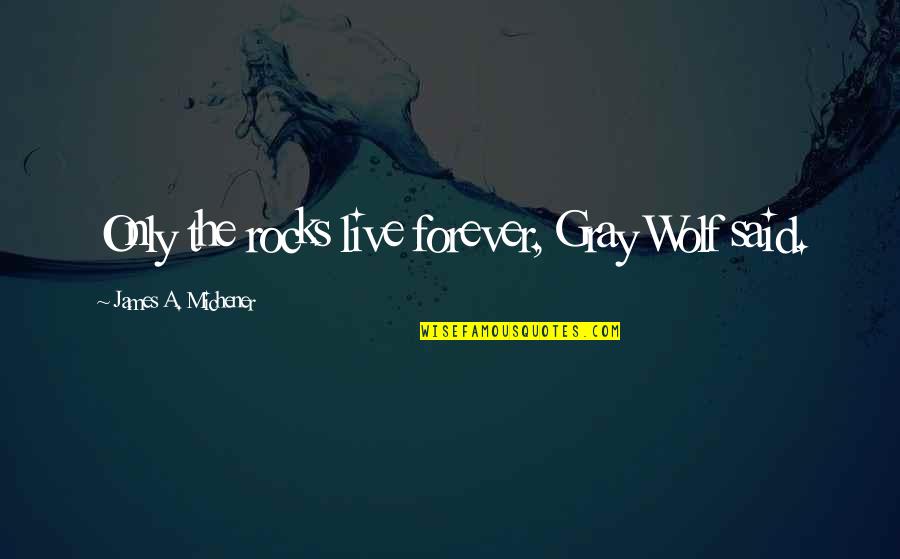 The Gray Wolf Quotes By James A. Michener: Only the rocks live forever, Gray Wolf said.