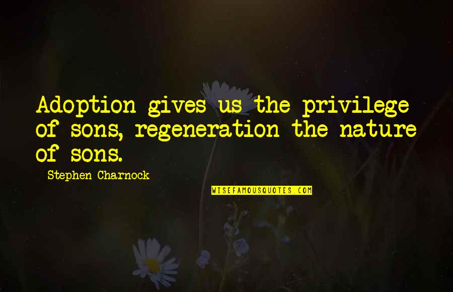 The Great Omission Quotes By Stephen Charnock: Adoption gives us the privilege of sons, regeneration