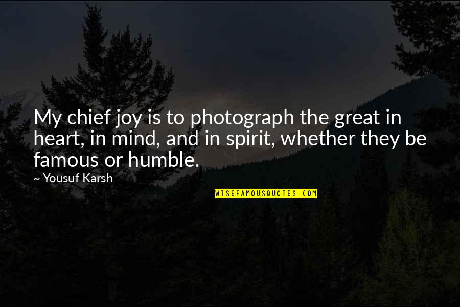 The Great Spirit Quotes By Yousuf Karsh: My chief joy is to photograph the great