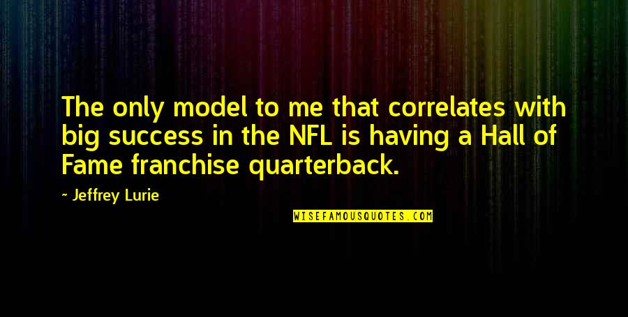 The Hall Of Fame Quotes By Jeffrey Lurie: The only model to me that correlates with The Hall Of Fame Quotes By Jeffrey Lurie: The only model to me that correlates with