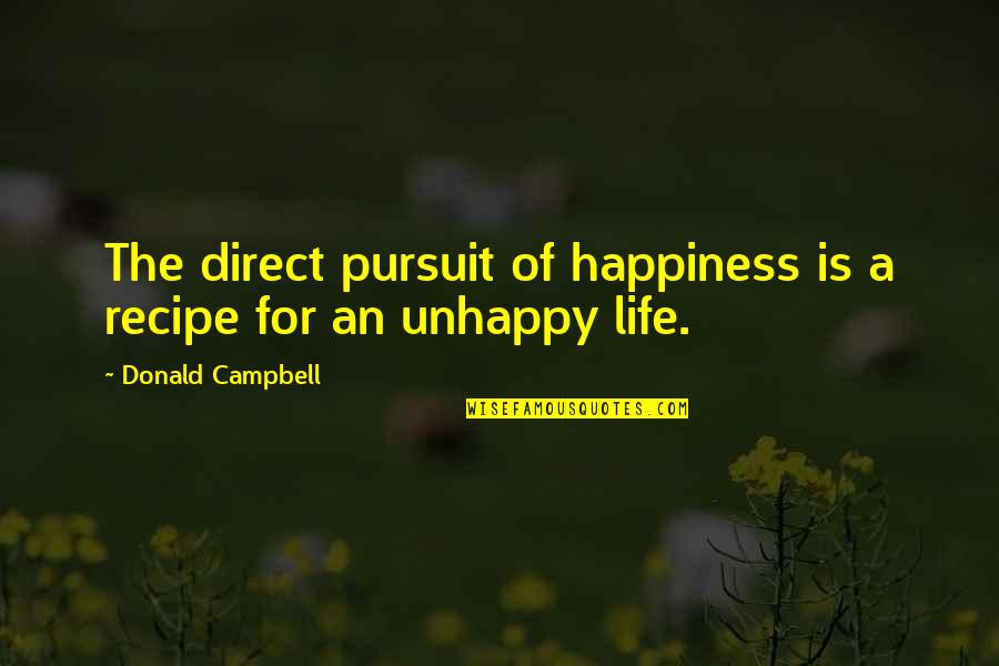 The Happiness Of Pursuit Quotes By Donald Campbell: The direct pursuit of happiness is a recipe