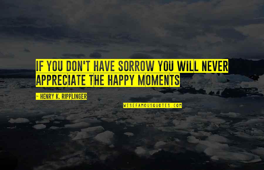 The Happy Moments Quotes By Henry K. Ripplinger: If you don't have sorrow you will never