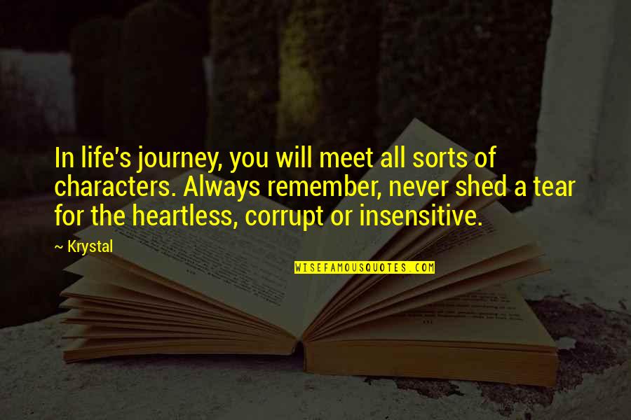 The Heartless Quotes By Krystal: In life's journey, you will meet all sorts