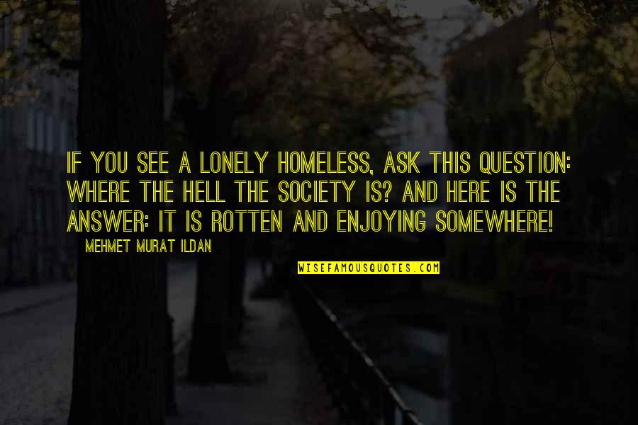 The Homeless Quotes By Mehmet Murat Ildan: If you see a lonely homeless, ask this