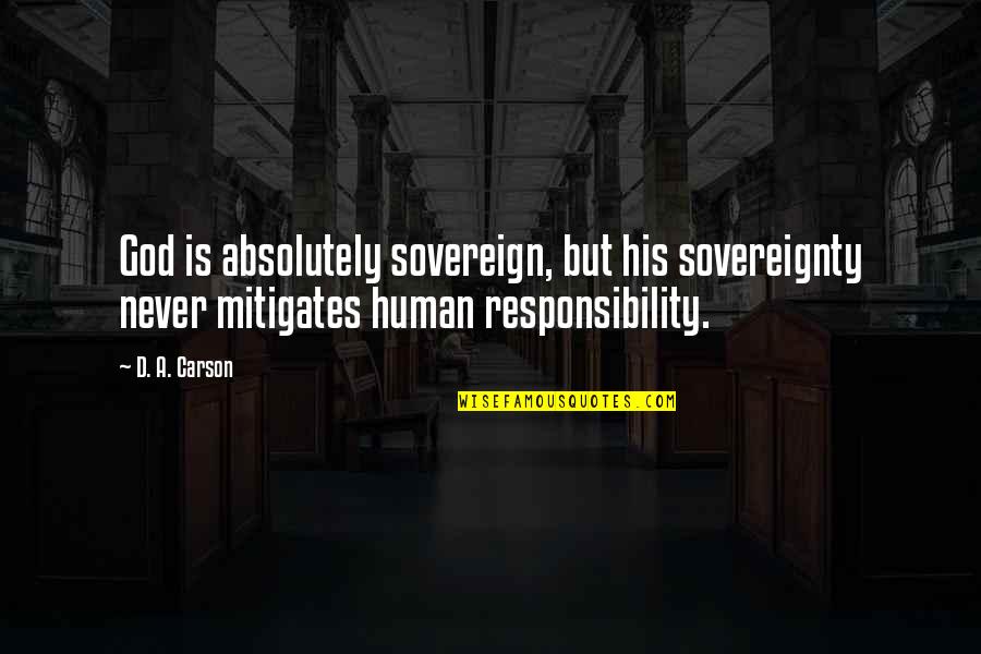 The Housekeeper And The Professor Quotes By D. A. Carson: God is absolutely sovereign, but his sovereignty never The Housekeeper And The Professor Quotes By D. A. Carson: God is absolutely sovereign, but his sovereignty never