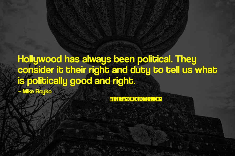 The Importance Of Communication In Business Quotes By Mike Royko: Hollywood has always been political. They consider it