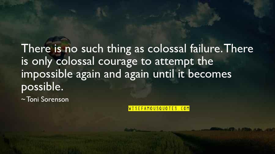 The Impossible Becomes Possible Quotes By Toni Sorenson: There is no such thing as colossal failure.