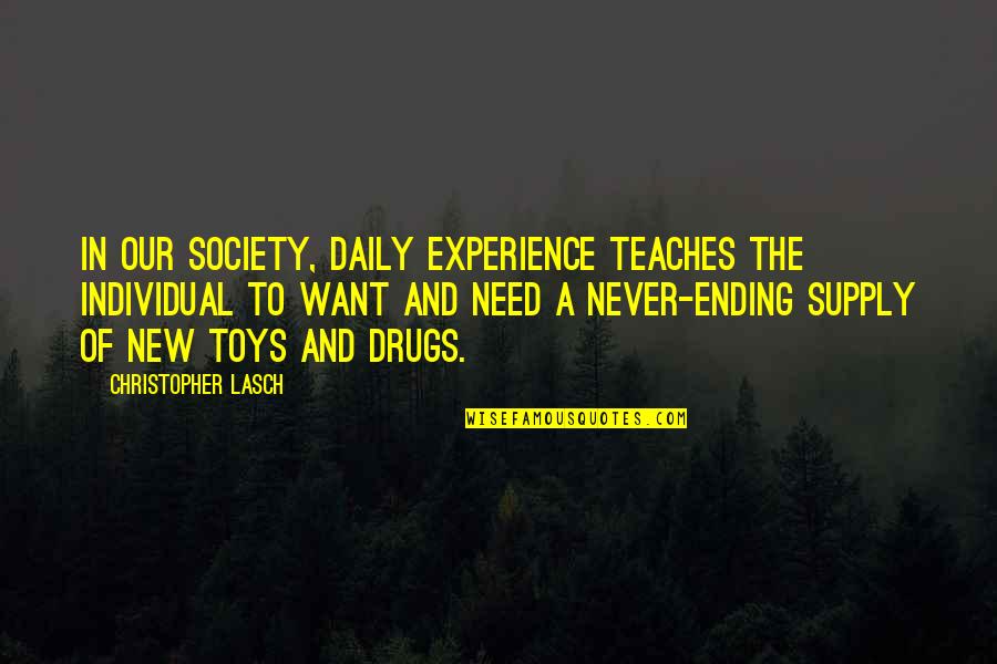 The Individual And Society Quotes By Christopher Lasch: In our society, daily experience teaches the individual