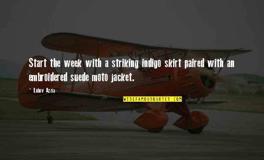 The Jacket Quotes By Lubov Azria: Start the week with a striking indigo skirt The Jacket Quotes By Lubov Azria: Start the week with a striking indigo skirt