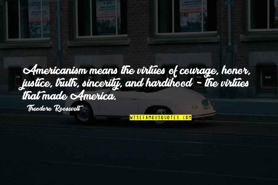 The Justice Quotes By Theodore Roosevelt: Americanism means the virtues of courage, honor, justice,