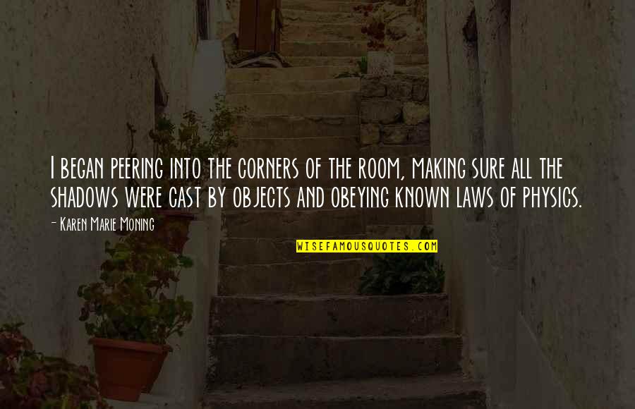 The Laws Of Physics Quotes By Karen Marie Moning: I began peering into the corners of the