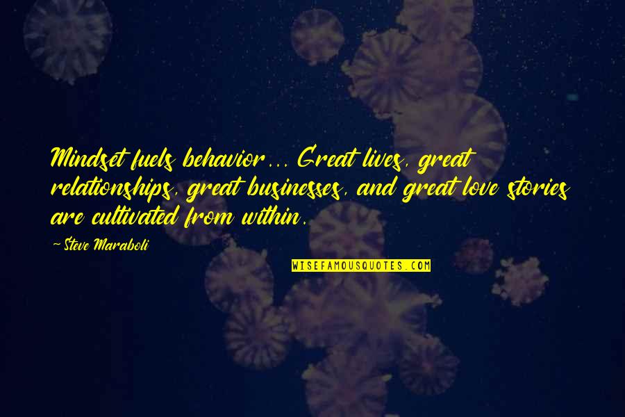 The Love Mindset Quotes By Steve Maraboli: Mindset fuels behavior... Great lives, great relationships, great