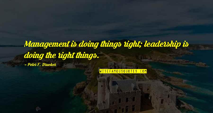 The Management Quotes By Peter F. Drucker: Management is doing things right; leadership is doing